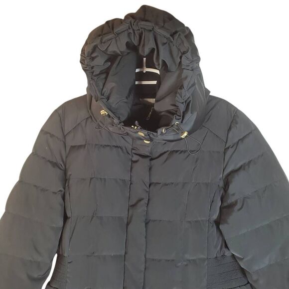 Cole Haan Signature Quilted Hooded Down Mid-Length Taffeta Puffer Coat Black XL - Picture 3 of 16